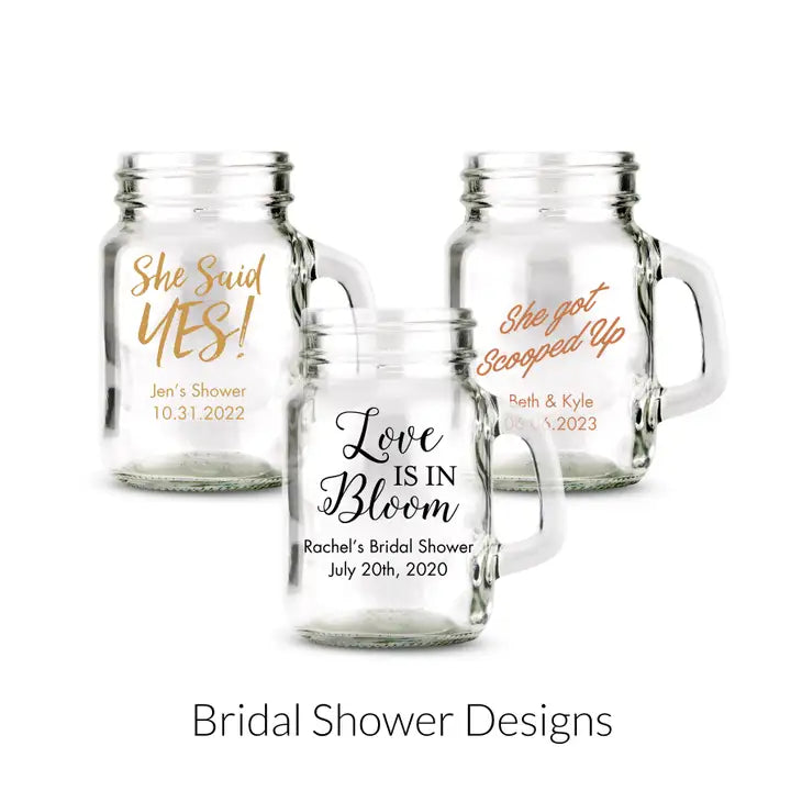 Personalised 4 oz. Mini Mason Jar Shot Glass Wedding Favour - Bridal Shower | More Occasions