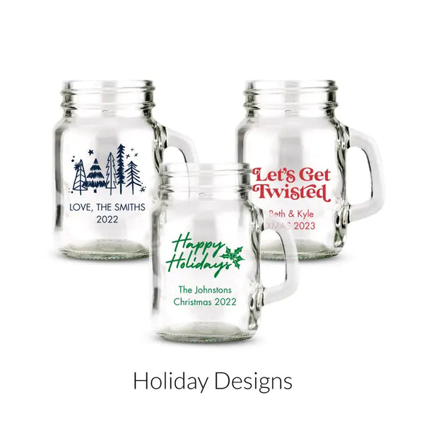 Personalised 4 oz. Mini Mason Jar Shot Glass Favour - Holiday | More Occasions