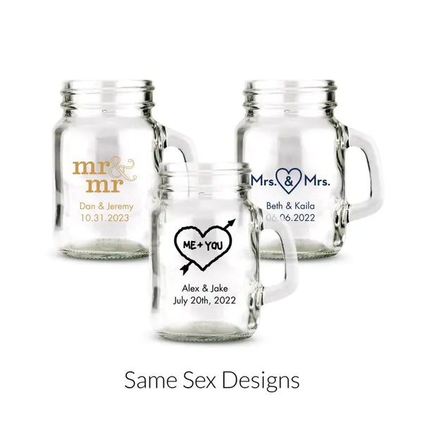 Personalised 4 oz. Mini Mason Jar Shot Glass Wedding Favor - LGBTQ+ | More Designs