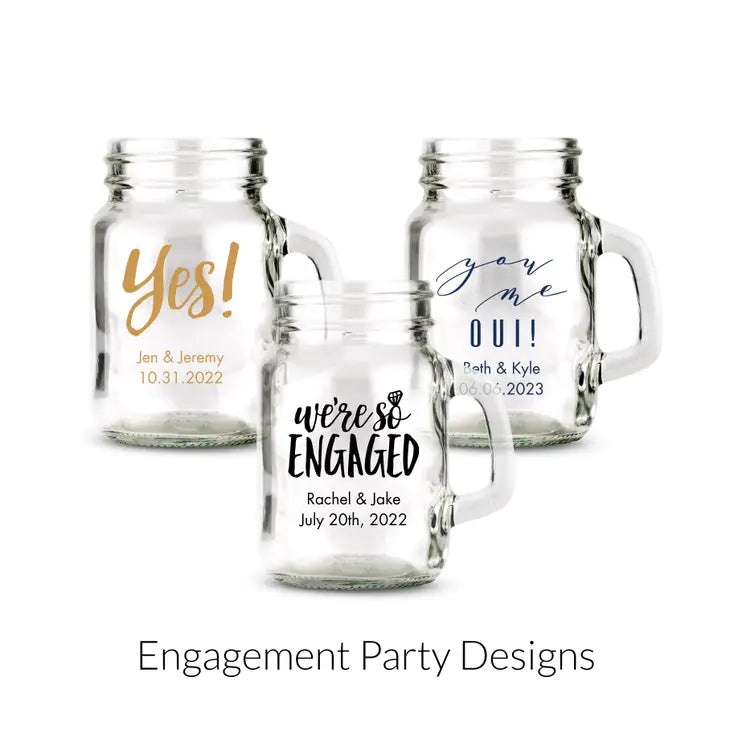 Personalised 4 oz. Mini Mason Jar Shot Glass Wedding Favour - Engagement Party | More Occasions