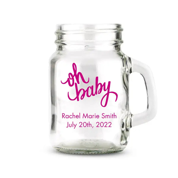 Personalised 4 oz. Mini Mason Jar Shot Glass Favour - Baby Shower | More Occasions