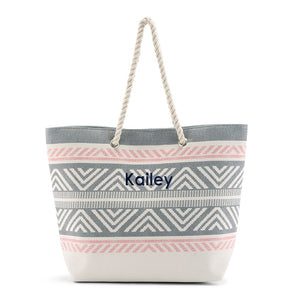 Personalized Extra-Large Cotton Canvas Fabric Beach Tote Bag - Tribal Print