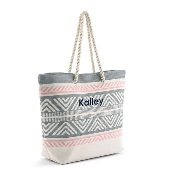 Personalized Extra-Large Cotton Canvas Fabric Beach Tote Bag - Tribal Print