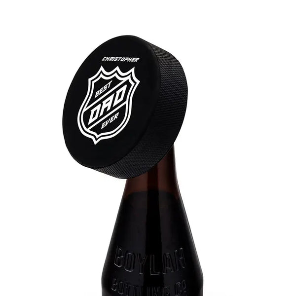 Custom Hockey Puck Bottle Opener Gift - Best Dad Ever