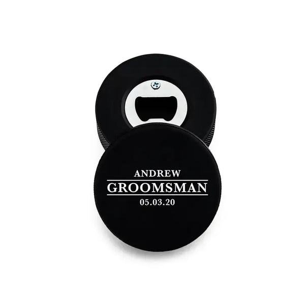 Custom Hockey Puck Bottle Opener Gift - Groomsman