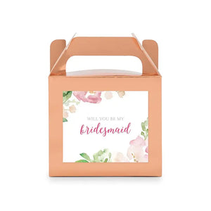 Personalized Rose Gold Rectangle Paper Favour Box With Handle - Floral Garden Party