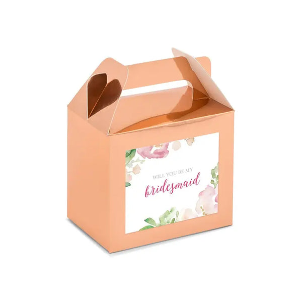 Personalized Rose Gold Rectangle Paper Favour Box With Handle - Floral Garden Party