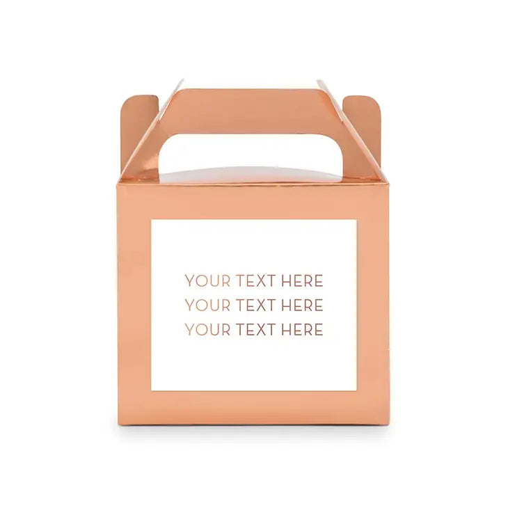 Personalized Rose Gold Rectangle Paper Favour Box With Handle - Custom Text