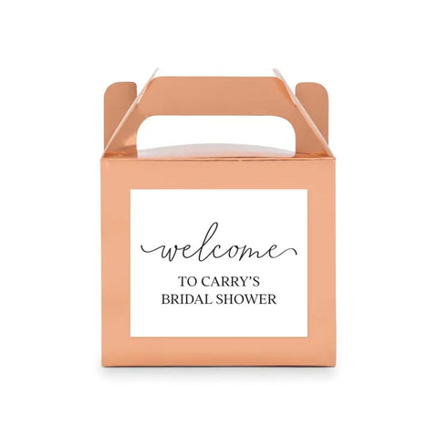 Personalized Rose Gold Rectangle Paper Favour Box With Handle - Welcome Script