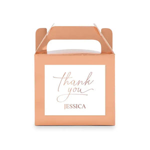 Personalized Rose Gold Rectangle Paper Favour Box With Handle - Thank You