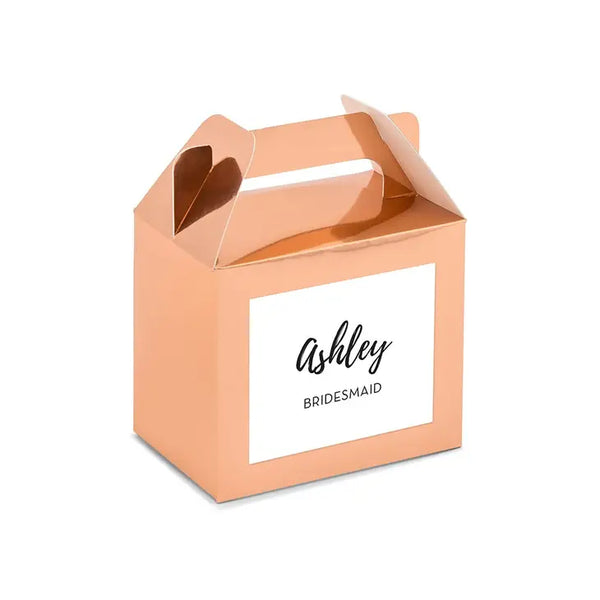 Personalized Rose Gold Rectangle Paper Favour Box With Handle - Calligraphy