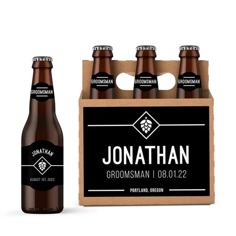 Personalized Kraft Cardboard Six Pack Beer Bottle Caddy - Hopped Up