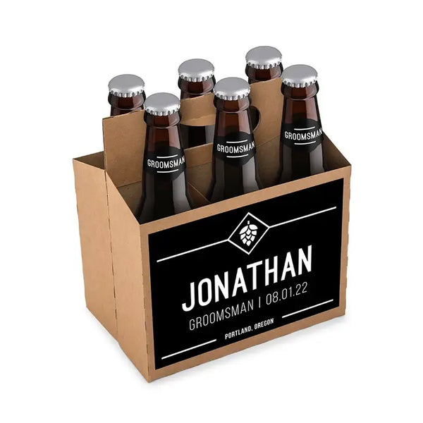 Personalized Kraft Cardboard Six Pack Beer Bottle Caddy - Hopped Up