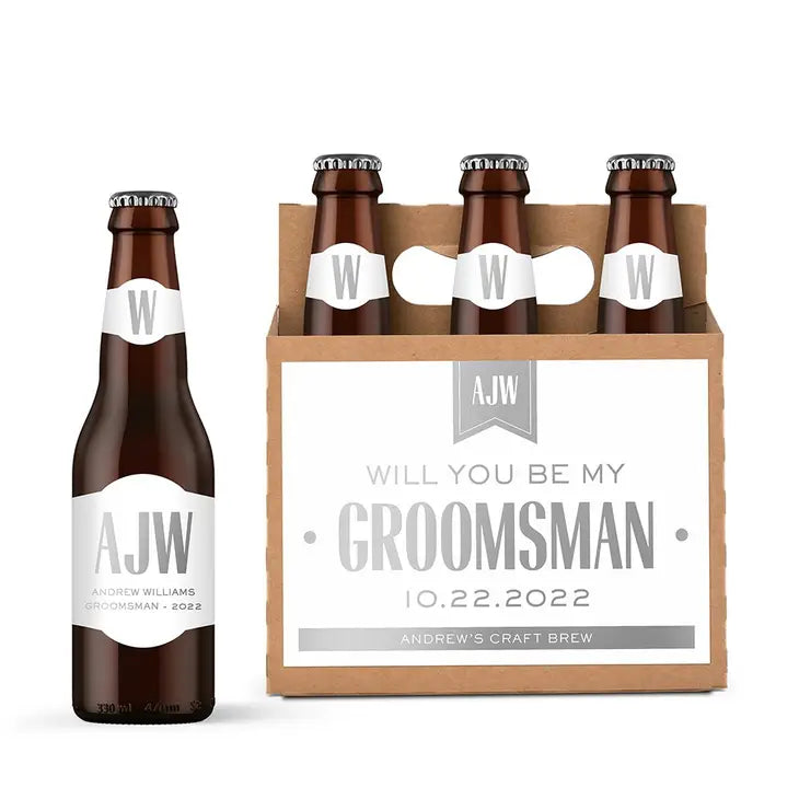 Personalized Cardboard Metallic Label Six-Pack Beer Bottle Caddy - Drafted