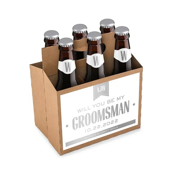 Personalized Cardboard Metallic Label Six-Pack Beer Bottle Caddy - Drafted