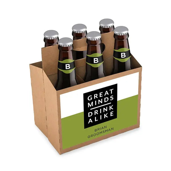 Personalized Cardboard Six-Pack Beer Bottle Caddy - Great Minds Drink Alike