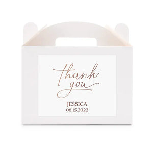 Personalized White Rectangle Paper Gift Box With Handle - Thank You