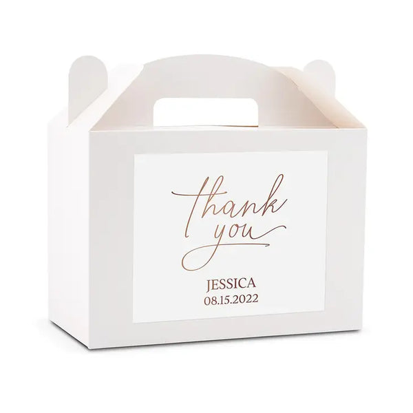 Personalized White Rectangle Paper Gift Box With Handle - Thank You