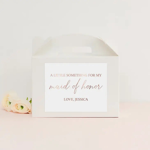 Personalized White Rectangle Paper Gift Box With Handle - Free Script