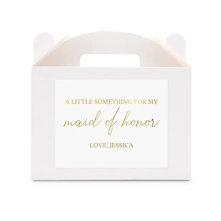 Personalized White Rectangle Paper Gift Box With Handle - Free Script