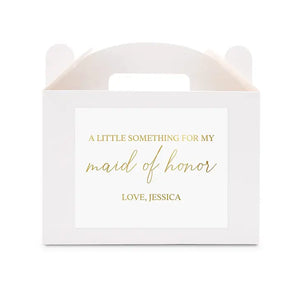 Personalized White Rectangle Paper Gift Box With Handle - Free Script