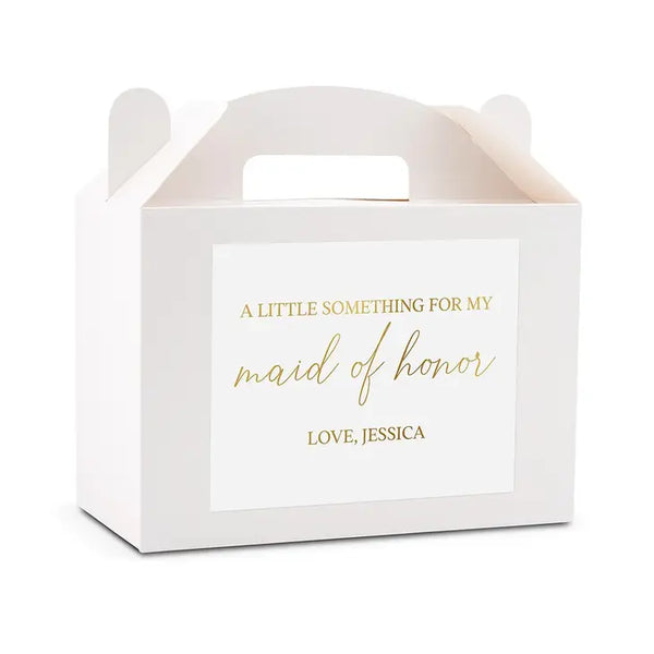 Personalized White Rectangle Paper Gift Box With Handle - Free Script