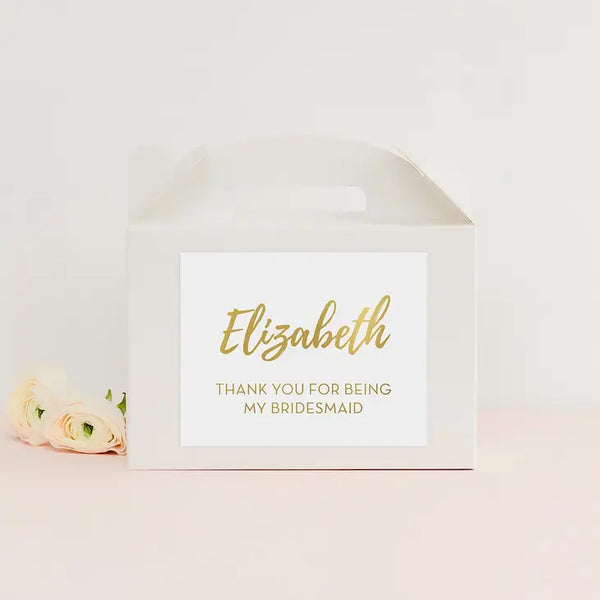 Personalized White Rectangle Paper Gift Box With Handle - Calligraphy