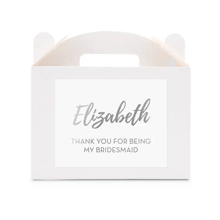 Personalized White Rectangle Paper Gift Box With Handle - Calligraphy