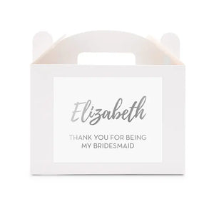 Personalized White Rectangle Paper Gift Box With Handle - Calligraphy