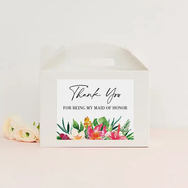 Personalized White Rectangle Paper Gift Box With Handle - Tropical Floral