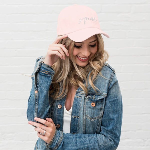 Women's Pink Embroidered Bachelorette Party Dad Hat - Squad Script