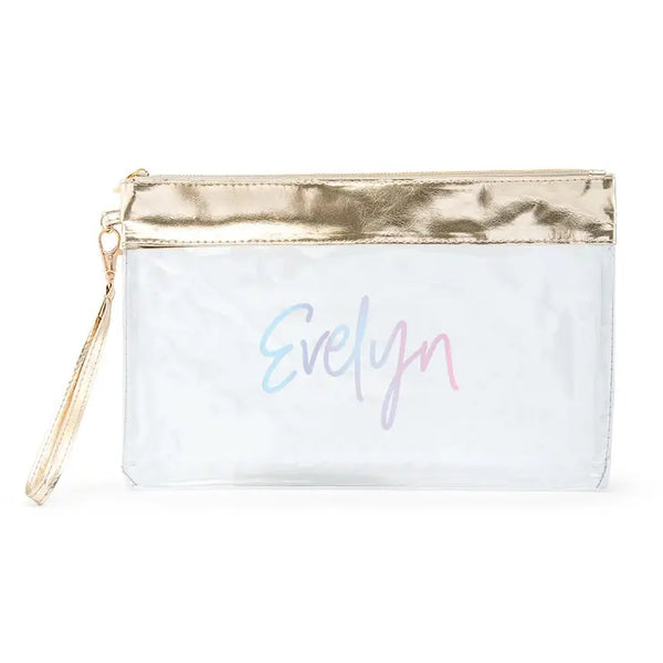 Personalized Large Clear Plastic Makeup Bag - Script Font