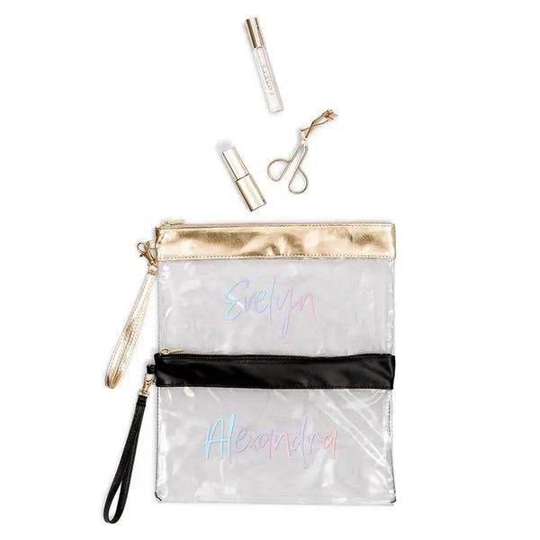 Personalized Large Clear Plastic Makeup Bag - Script Font