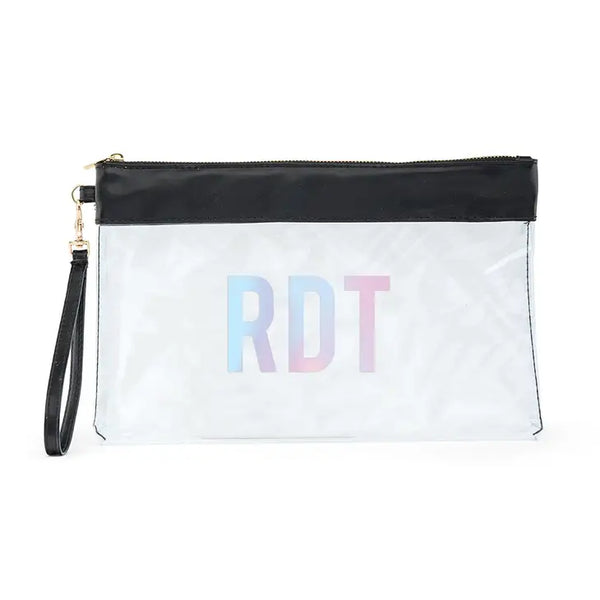 Personalized Large Clear Plastic Makeup Bag - Block Monogram