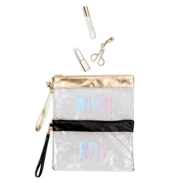 Personalized Large Clear Plastic Makeup Bag - Block Monogram