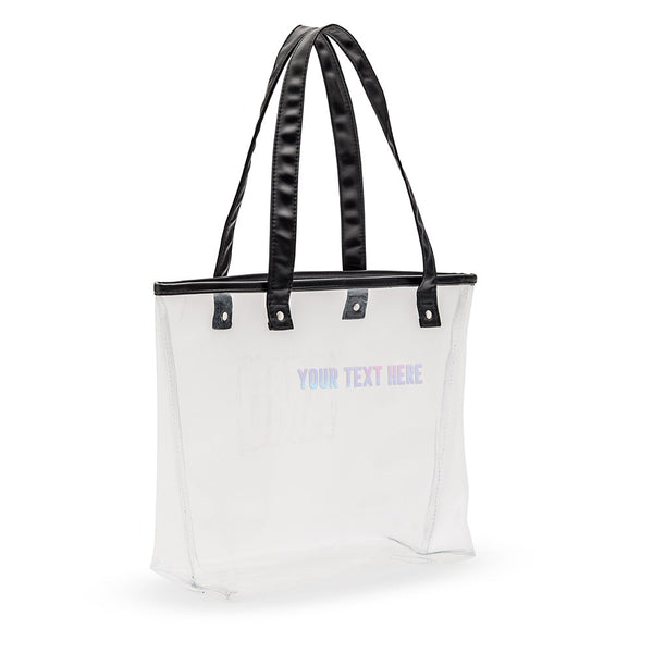 Personalized Clear Plastic Stadium Tote Bag - Custom Text