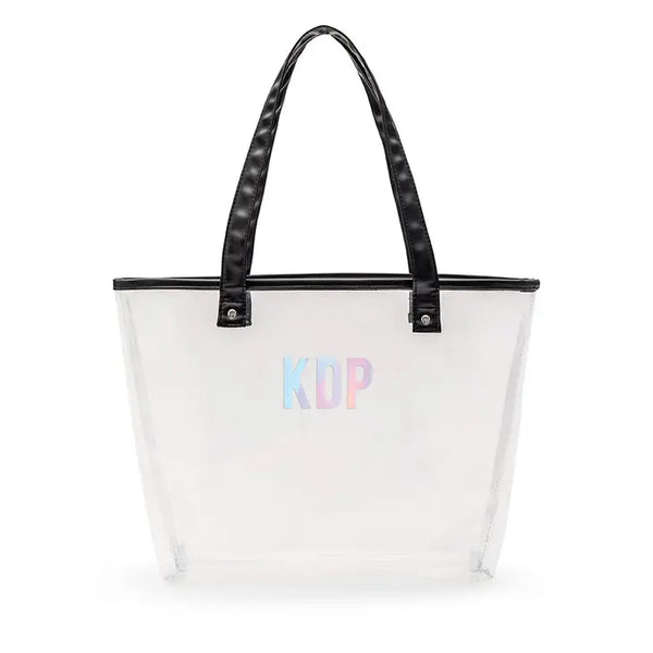 Personalized Clear Plastic Stadium Tote Bag - Block Monogram