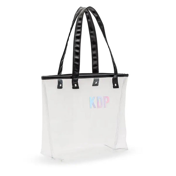 Personalized Clear Plastic Stadium Tote Bag - Block Monogram