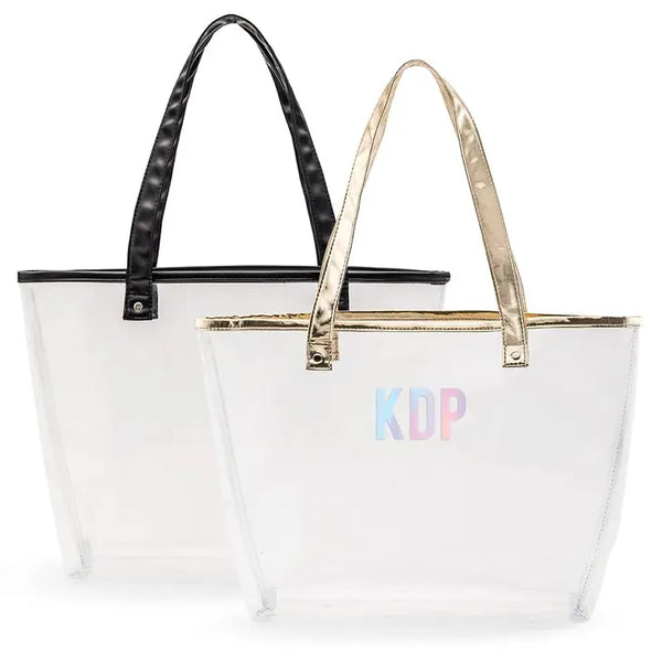 Personalized Clear Plastic Stadium Tote Bag - Block Monogram