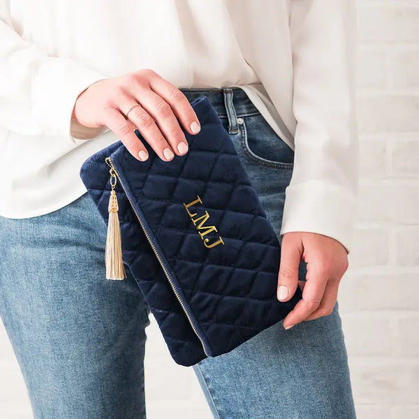 Fold Over Velvet Clutch - Navy Blue