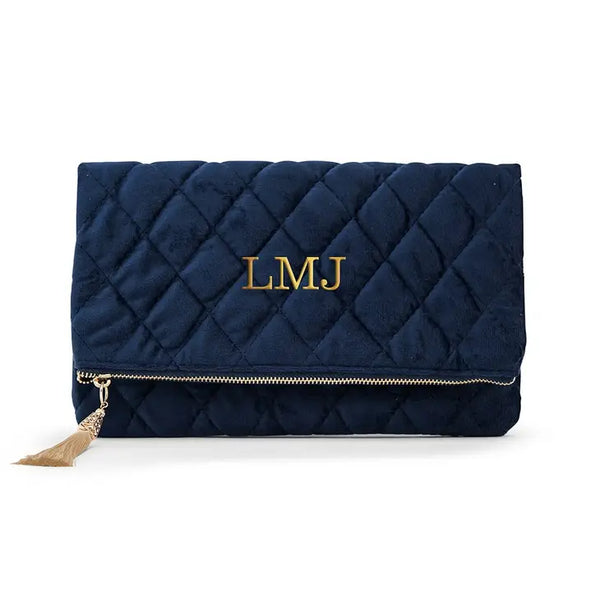 Fold Over Velvet Clutch - Navy Blue