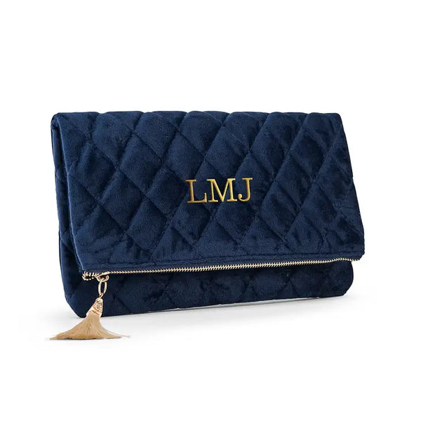 Fold Over Velvet Clutch - Navy Blue