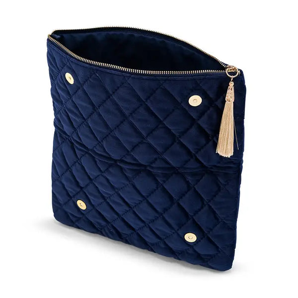 Fold Over Velvet Clutch - Navy Blue