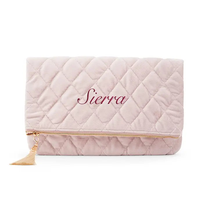 Fold Over Velvet Clutch - Blush Pink