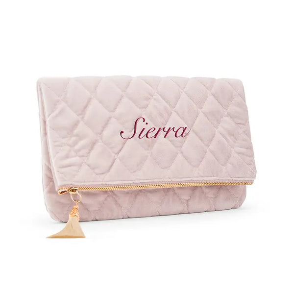 Fold Over Velvet Clutch - Blush Pink