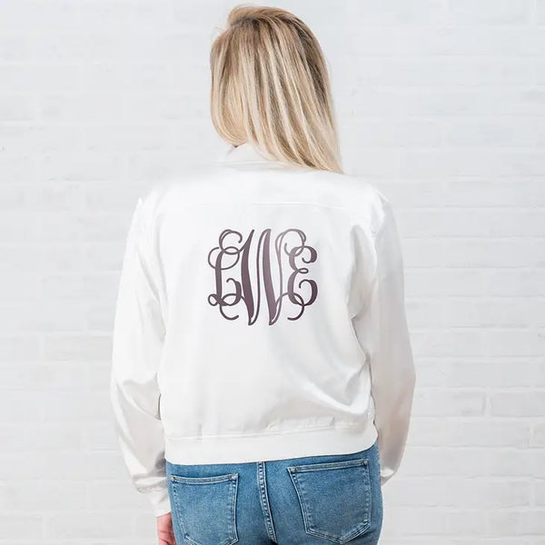 Women's Custom Printed Satin Bomber Jacket - White