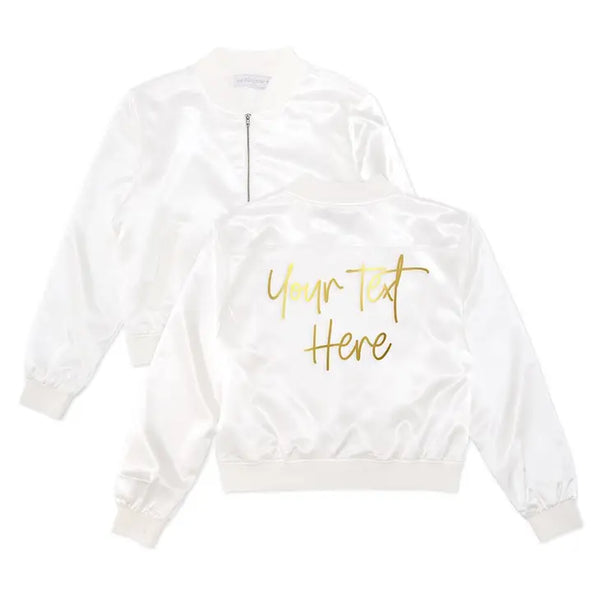 Women's Custom Printed Satin Bomber Jacket - White