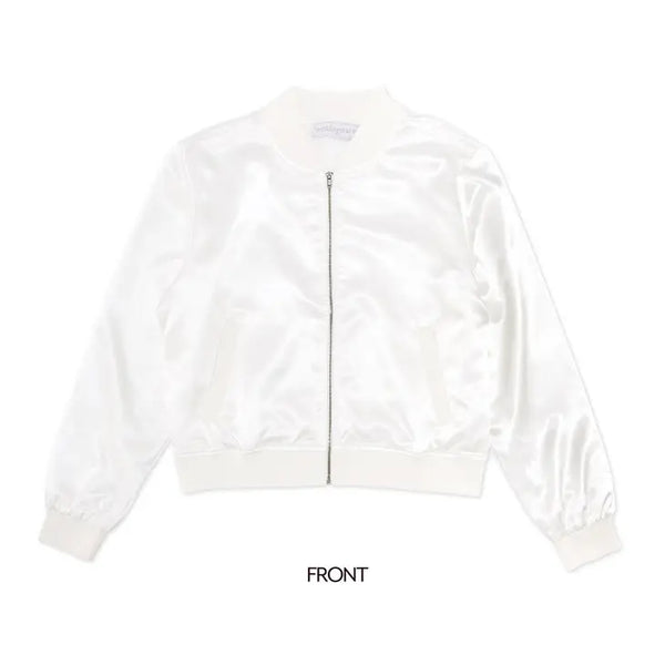 Women's Custom Printed Satin Bomber Jacket - White