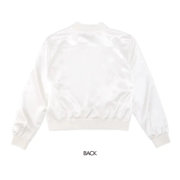 Women's Custom Printed Satin Bomber Jacket - White