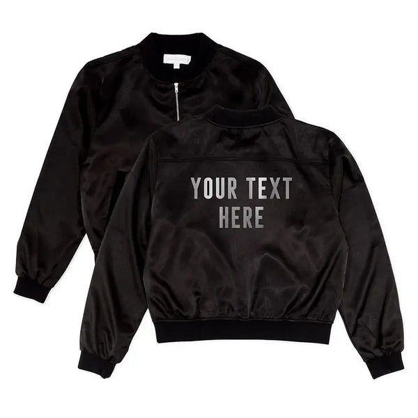 Women's Custom Printed Satin Bomber Jacket - Black